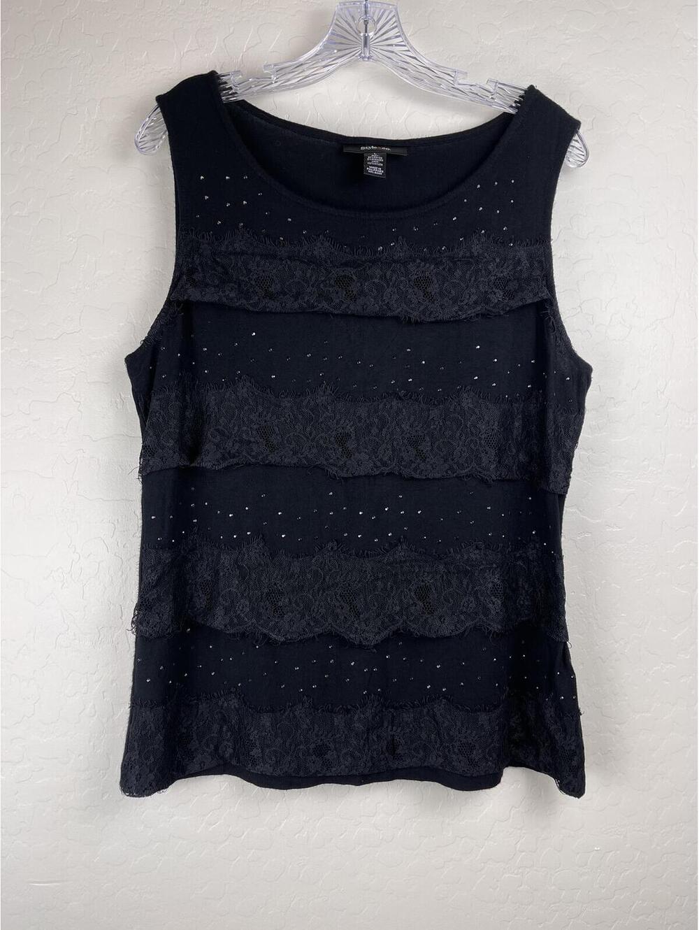 Style & Co. Black Sleeveless Lace and Sequin Top, Size L